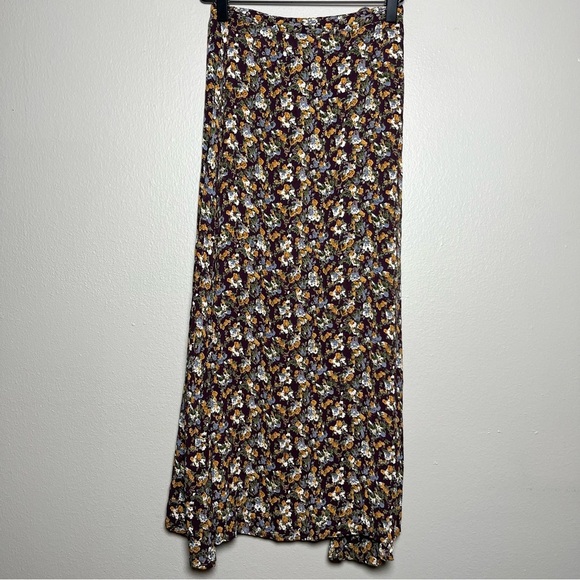 VTG Women Fairy Grunge Maxi Skirt 0 Brown Floral Rayon Zip‎ Closure Cottagecore - Picture 1 of 7